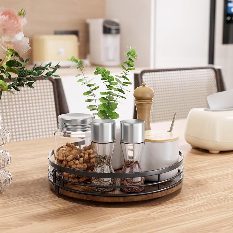 LAMU 9'' Lazy Susan Turntable Organizer for Cabinet, Round Wood Lazy Susan for Table Top, Countertop, Kitchen, Pantry, Spice, Bathroom Vanity, Decor - Image 4