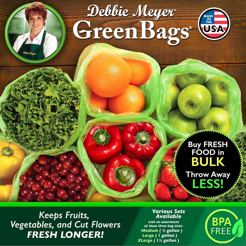 Debbie Meyer , GreenBags 40-Pack (16M, 16L, 8XL) | Reusable Storage Bags Keeps Fruit, Vegetables, Produce, Cut Flowers Fresh Longer, Kitchen & Fridge Preservation Solution, BPA Free, Made in the USA - Image 2