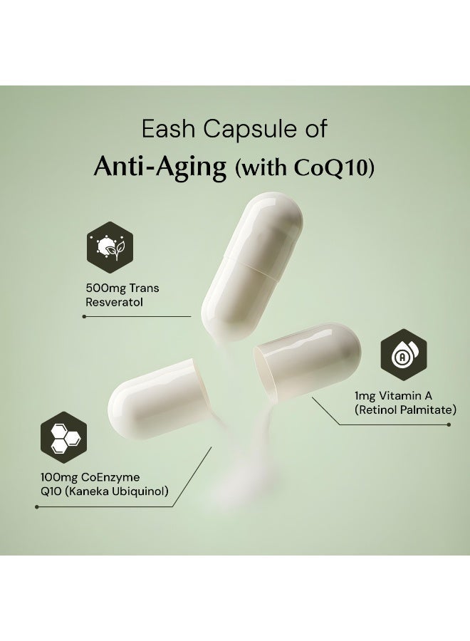 B'spoke B’spoke Anti-Aging | Advanced Cellular Defense with CoQ10, Trans-Resveratrol & Vitamin A | Supports Skin Elasticity, Energy & Heart Health | For Men & Women | 30 Veg Capsules - Image 4