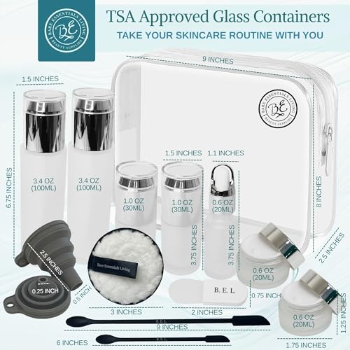 Bare Essentials Living 14 Pcs Travel Skincare Containers Set-TSA Approved Toiletry Bag & Glass Travel Bottles for Toiletries Pump, Spray & Dropper Bottles Travel Size Containers for Foundation, Serum Moisturizer Oil & Cream - Image 4