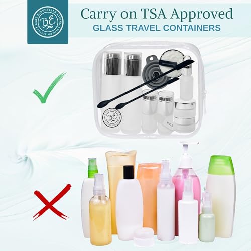 Bare Essentials Living 14 Pcs Travel Skincare Containers Set-TSA Approved Toiletry Bag & Glass Travel Bottles for Toiletries Pump, Spray & Dropper Bottles Travel Size Containers for Foundation, Serum Moisturizer Oil & Cream - Image 3