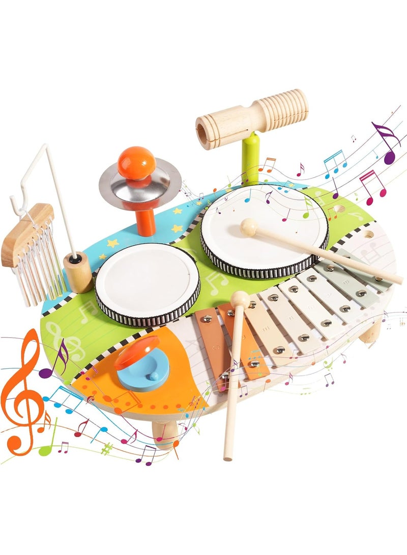 LBMT Kids Drum Set for Toddlers, Wooden Musical Instruments Baby Preschool Educational Musical Toys, Xylophone Wind Chime Kids Music Set Sensory Toys Birthday Gifts for Girls Boys - Image 1