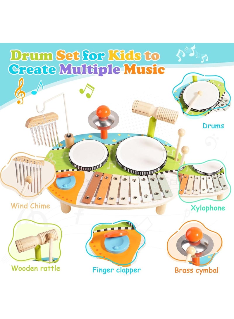 LBMT Kids Drum Set for Toddlers, Wooden Musical Instruments Baby Preschool Educational Musical Toys, Xylophone Wind Chime Kids Music Set Sensory Toys Birthday Gifts for Girls Boys - Image 2