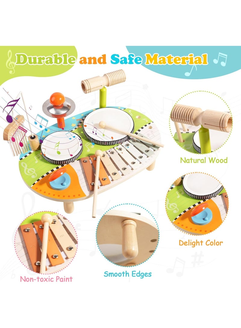 LBMT Kids Drum Set for Toddlers, Wooden Musical Instruments Baby Preschool Educational Musical Toys, Xylophone Wind Chime Kids Music Set Sensory Toys Birthday Gifts for Girls Boys - Image 5