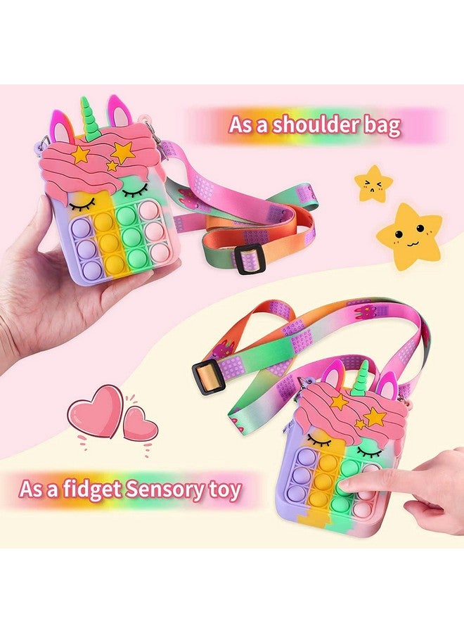 PLUSPOINT PLUSPOINT Unicorn Pop Shoulder Bag FidgetToys Pop It Purse Push Bubble Fidget Sensory Stress Release Toys for Kids Purse for Girls (Unicorn Pouch)  - Image 2