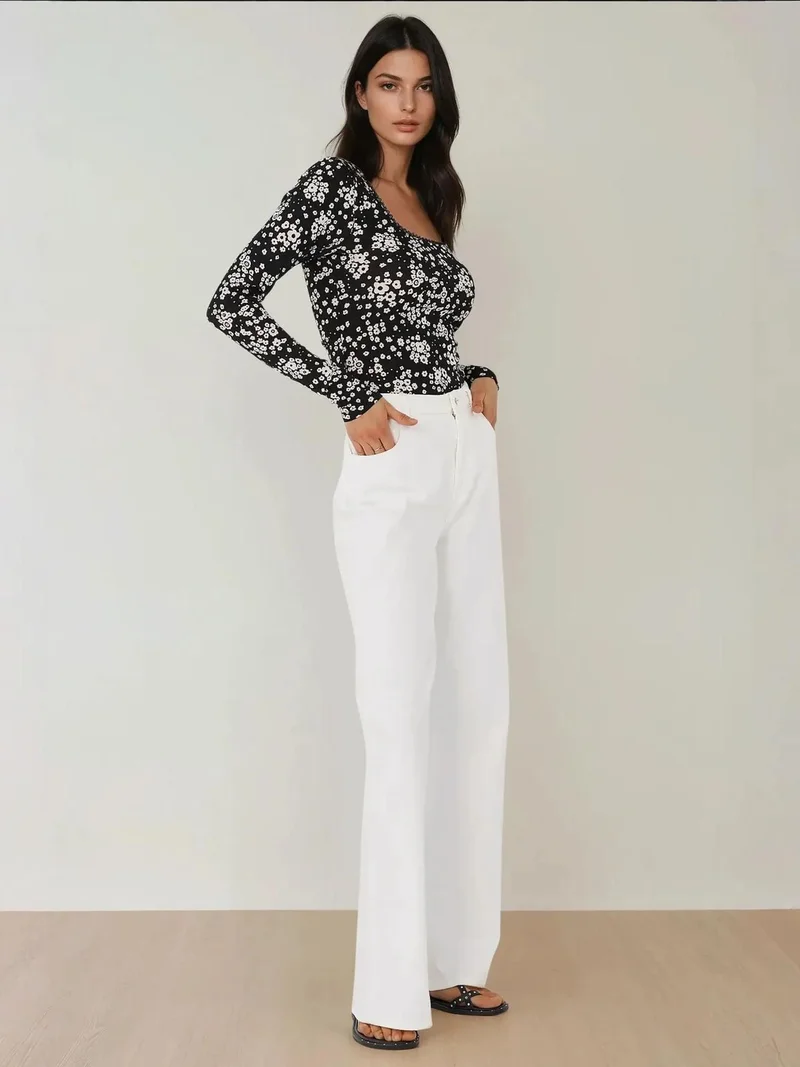HICCUP Black Printed Slim Fit Crew Neck Top for Women | Best Price UAE