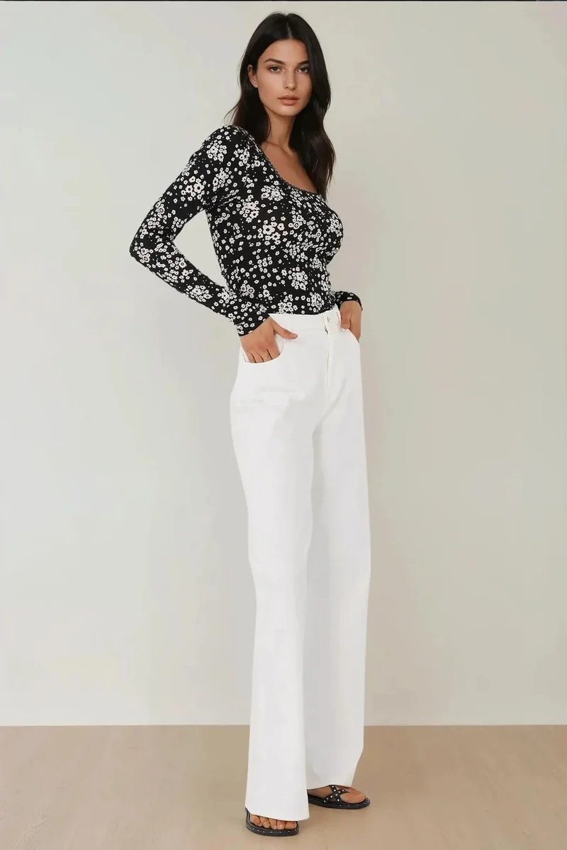 Hiccup Black Printed Slim Fit Crew Neck Top for Women | Best Price UAE