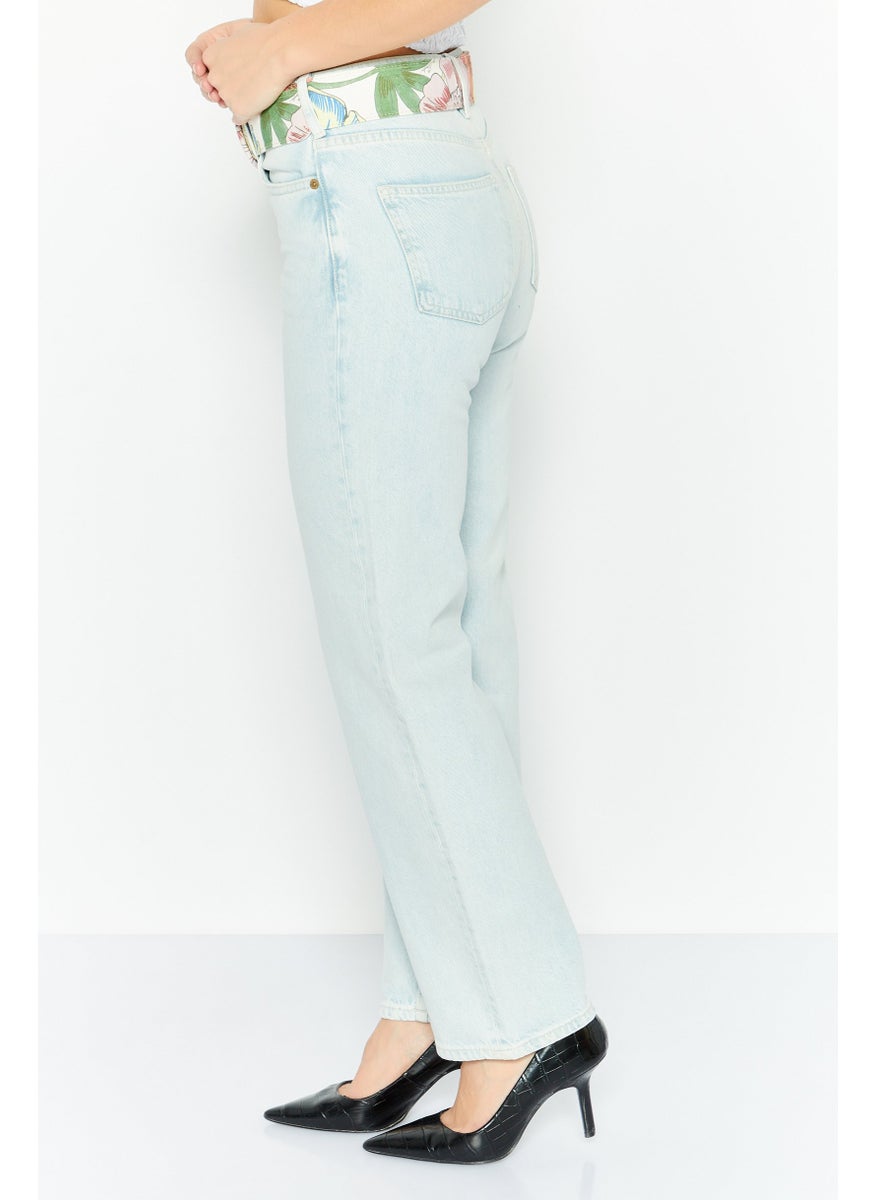 Scotch & Soda Women Straight Fit Belted Washed Denim, Blue  - Image 2