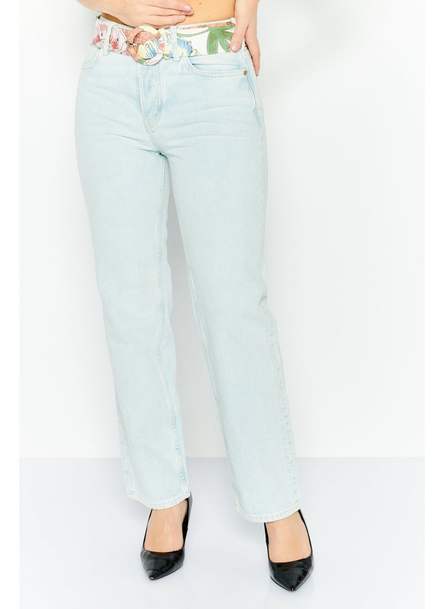 Scotch & Soda Women Straight Fit Belted Washed Denim, Blue  - Image 1