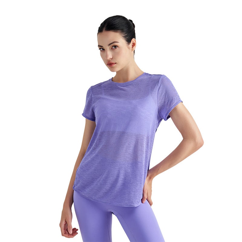 Breathable Short-Sleeve Yoga T-Shirt with Cutout Back for Women - Image 5