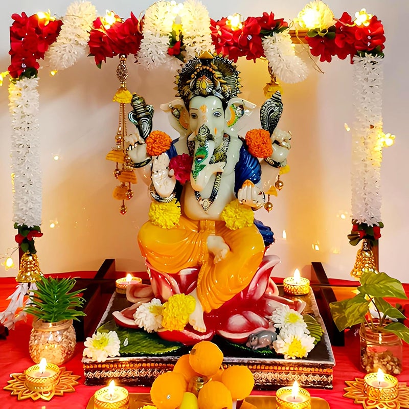 SOLOBOLO Mandir Foldable Backdrop Stand for Ganpati ,Navratri,Durga Pooja,Ideal for Home Mandir and Office as Backdrop Frame, Festival Decoration Item (24x18 Inches) - Image 4