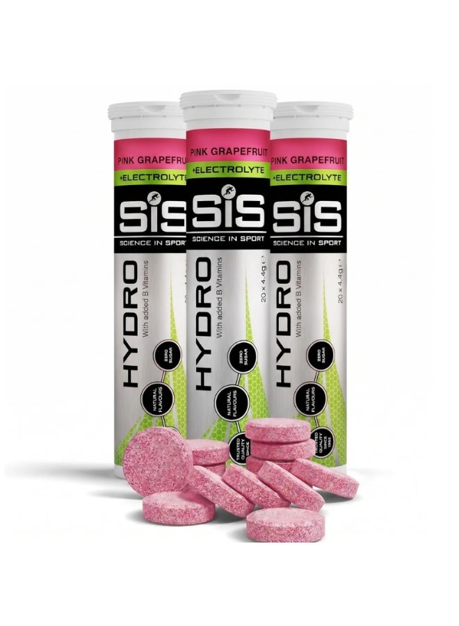 Hydro Electrolyte Tablets | Sugar Free Hydration Tablets | Essential Electrolytes to Reduce Fatigue & Aid Rehydration | Gluten Free | Pink Grapefruit | 60 Servings | 3 Pack | 60 x 4.5g
