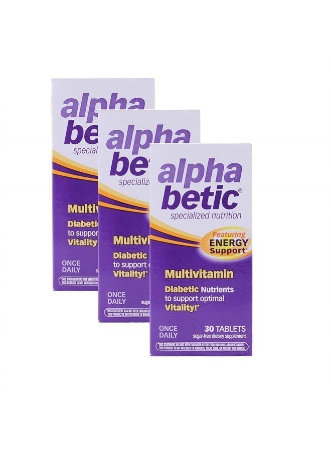 Alpha Betic - Once Daily Multivitamin for Diabetics, Gluten Free, Sugar Free, Extended Energy Dietary Supplement, 30 Tablets (3 Pack)3 - Image 1