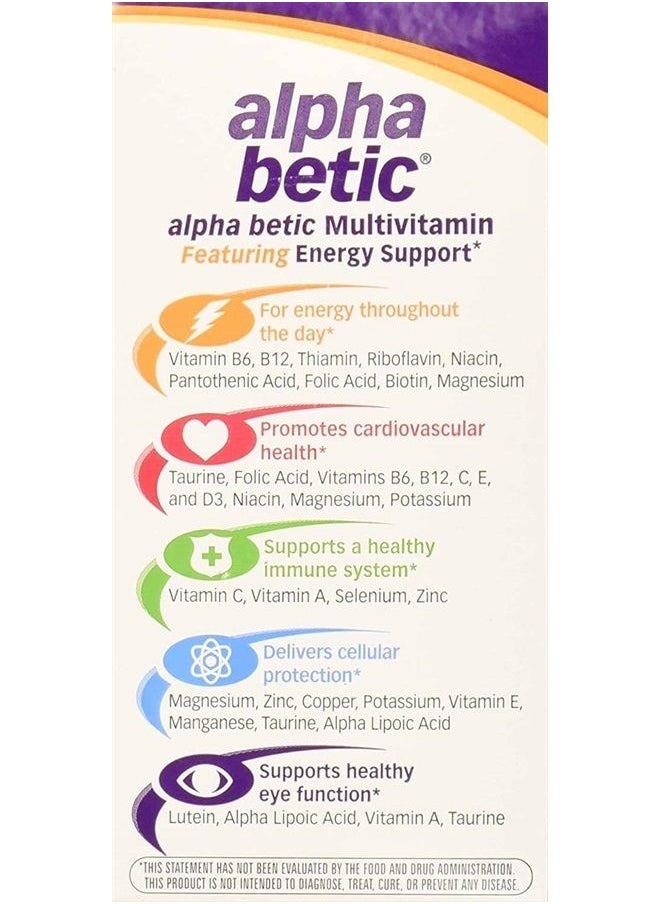 Alpha Betic - Once Daily Multivitamin for Diabetics, Gluten Free, Sugar Free, Extended Energy Dietary Supplement, 30 Tablets (3 Pack)3 - Image 1