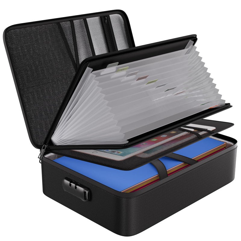 ENGPOW File Organizer Bag with 13 Pocket Accordion File Folder, Fireproof Document Organizer with Lock& Labels,Multi-Layer Portable Home Travel Safe Storage Box for Important Documents,Files and More - Image 1