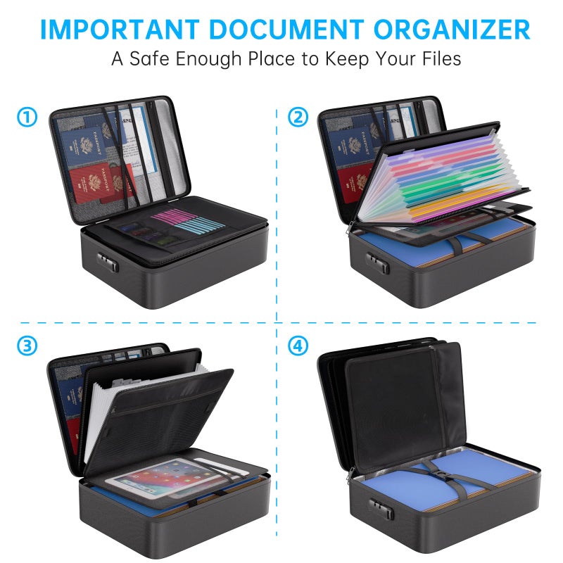 ENGPOW File Organizer Bag with 13 Pocket Accordion File Folder, Fireproof Document Organizer with Lock& Labels,Multi-Layer Portable Home Travel Safe Storage Box for Important Documents,Files and More - Image 3