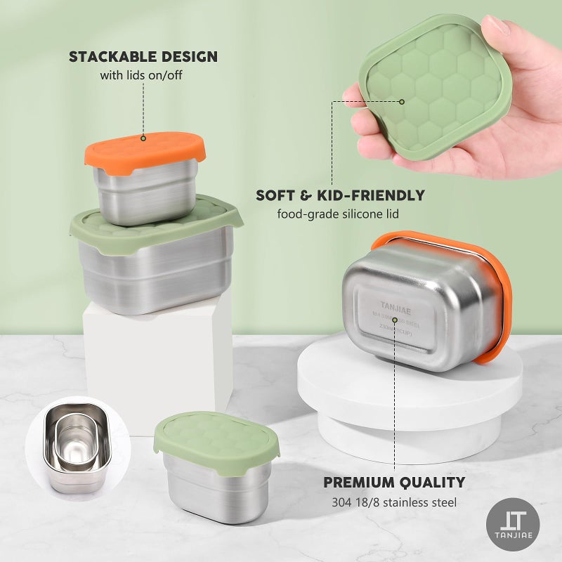 Tanjiae Stainless Steel Snack Containers for Kids & Salad Dressing Containers Sets | Easy Open Small Food Containers with Silicone Lids - Perfect Metal Lunch Box Containers for Daycare and School - Image 2