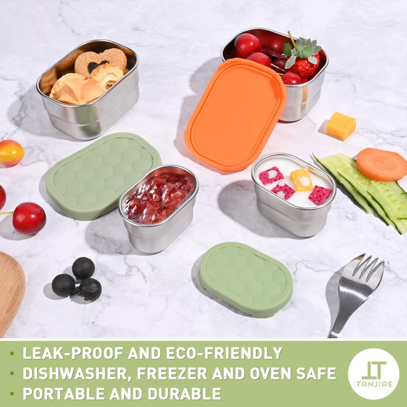 Tanjiae Stainless Steel Snack Containers for Kids & Salad Dressing Containers Sets | Easy Open Small Food Containers with Silicone Lids - Perfect Metal Lunch Box Containers for Daycare and School - Image 4