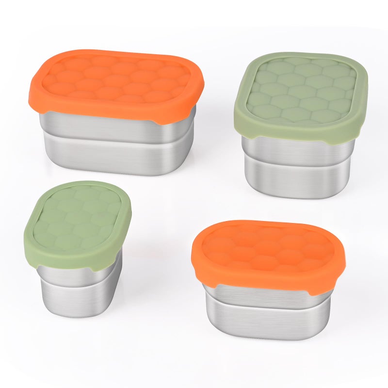 Tanjiae Stainless Steel Snack Containers for Kids & Salad Dressing Containers Sets | Easy Open Small Food Containers with Silicone Lids - Perfect Metal Lunch Box Containers for Daycare and School - Image 1