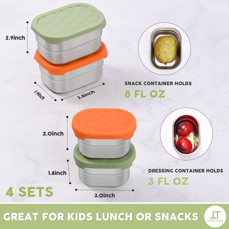Tanjiae Stainless Steel Snack Containers for Kids & Salad Dressing Containers Sets | Easy Open Small Food Containers with Silicone Lids - Perfect Metal Lunch Box Containers for Daycare and School - Image 3