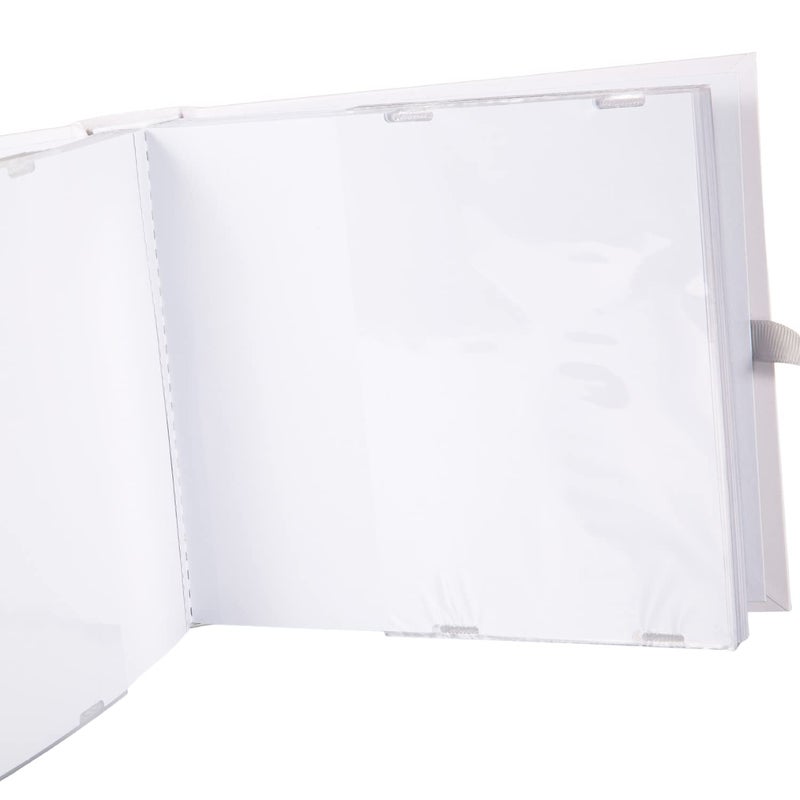 Happy Homewares Beautiful Ivory White Baby Shower Photo Album with Silver Plated Teddy Bear and Stars | Holds 80 Photos | Luxurious Grey Fabric Ribbon - Image 5