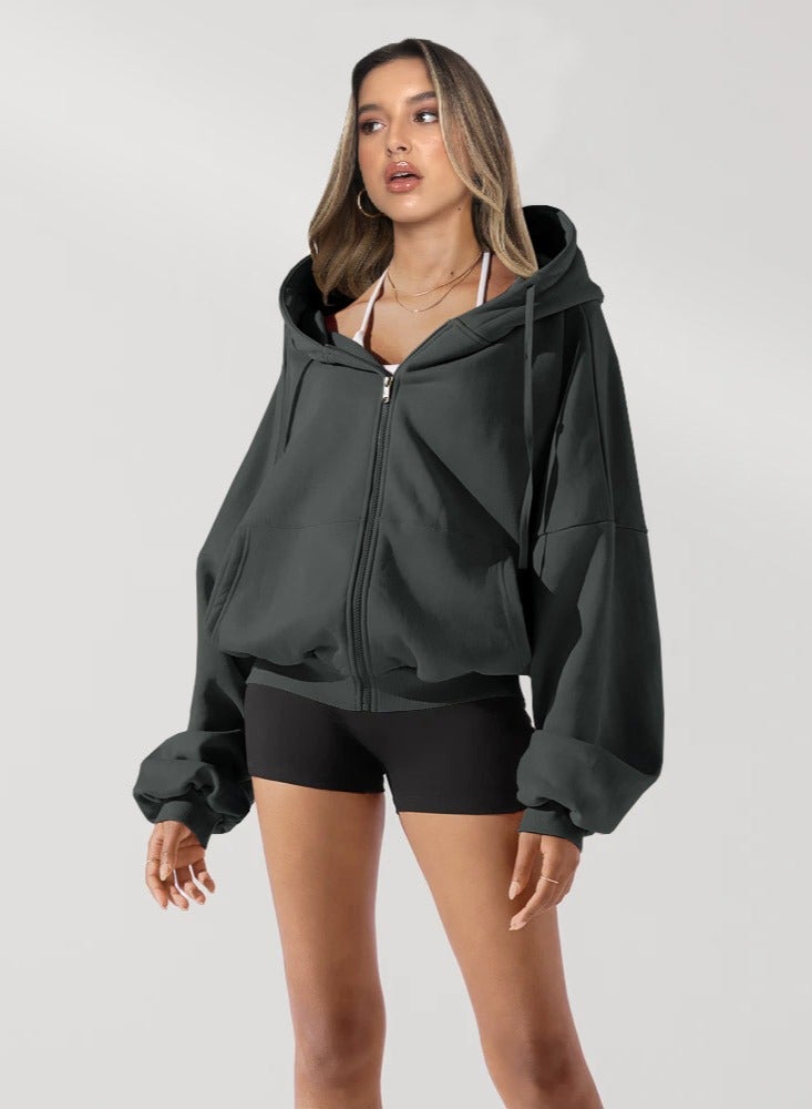 NIBEMINENT Hoodie Women Fashion Long Sleeve Cardigan Casual Solid Color Sport Coat  - Image 1