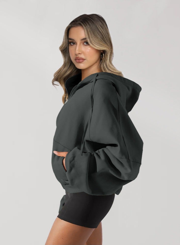 NIBEMINENT Hoodie Women Fashion Long Sleeve Cardigan Casual Solid Color Sport Coat  - Image 3
