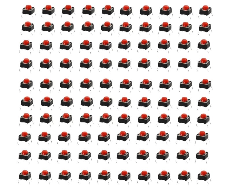 UNIVERSAL HUB زر ضغط 4PIN 6X6X5MM أحمر حسي عبوة من 100 - Image 1