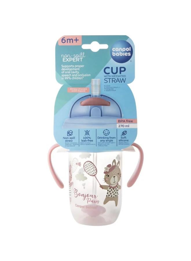 Canpol Babies Non-Spill Expert Sports Cup with Weighted Straw 270ml 6m+ – Pink - Image 1