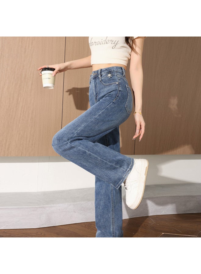 TonLion Solid Color Minimalist Korean-style Youthful Versatile Casual Spring Women's Jeans - Flattering High-waisted Straight-leg Pants - Image 4