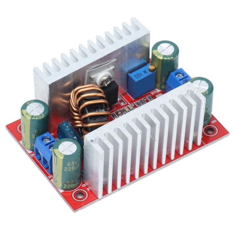 وحدة تحويلية دافعة (Boost Converter Module): مدخل 8.5 فولت - 50 فولت، مخرج قابل للتعديل 10 فولت - 60 فولت، مدخل 15 أمبير، مخرج 12 أمبير - اتصال بواسطة أطراف برغي، 2 منصات تسخين، محول صعودي عالي الكفاءة بنسبة 96% للأجهزة الإلكترونية ومشاريع الاصنع بنفسك (DIY) - Image 1