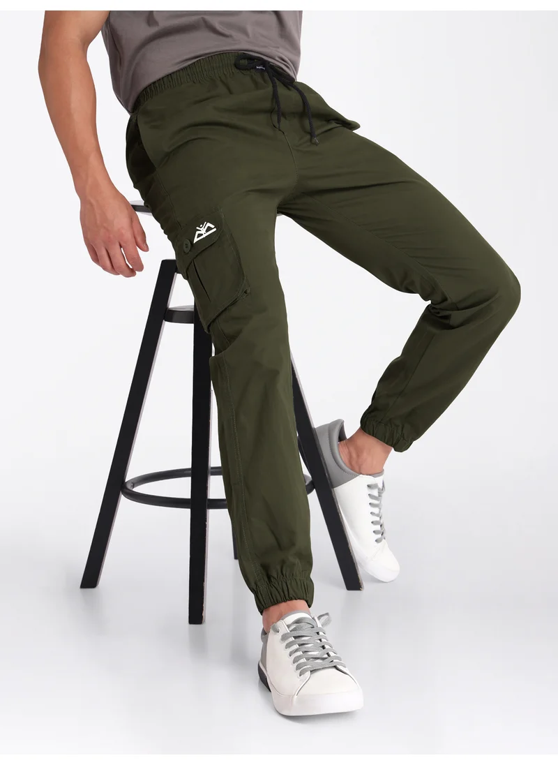Beyoung Army Green Cotton Cargo Joggers
