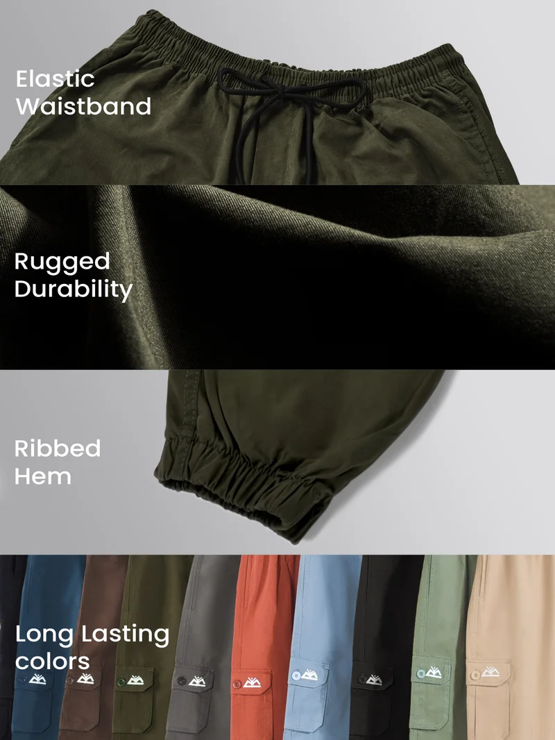Beyoung Army Green Cotton Cargo Joggers