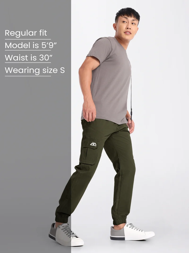 Beyoung Army Green Cotton Cargo Joggers