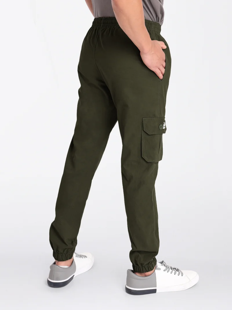 Beyoung Army Green Cotton Cargo Joggers
