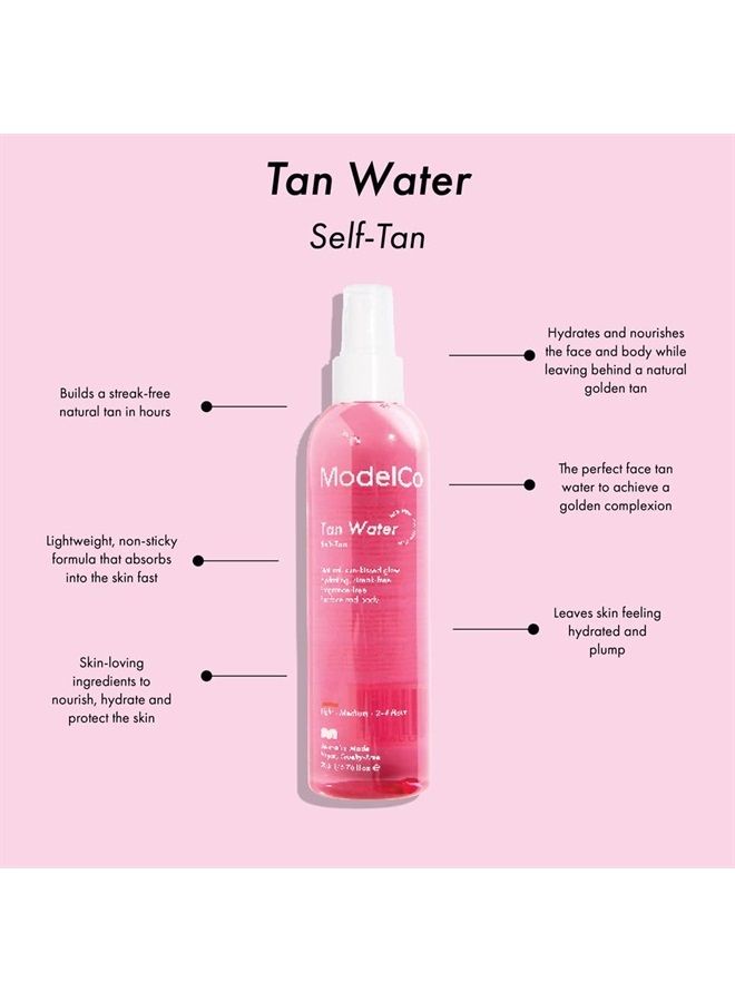 ModelCo Tanning Water - Self-Tan Body Spray - Turns Skin Golden Tan Within Hours - Hydrates and Nourishes the Face and Body - No Clogged Pores, Dry Skin, or Stained Sheets and Clothes - 6.76 fl oz