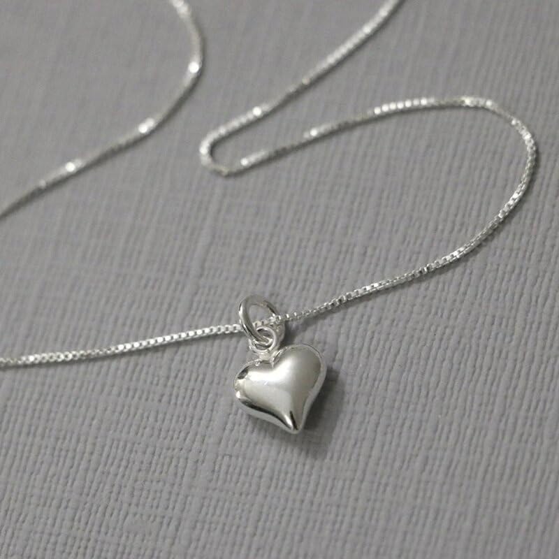 Mnyixsi 925 Sterling Silver Love Heart Pendant Necklace Earrings Set for Women and Womens Heart Earrings Pendant Necklace Thin Glass Puffy Love Heart Beaded Earrings Necklace Jewelry Set for Women - Image 4