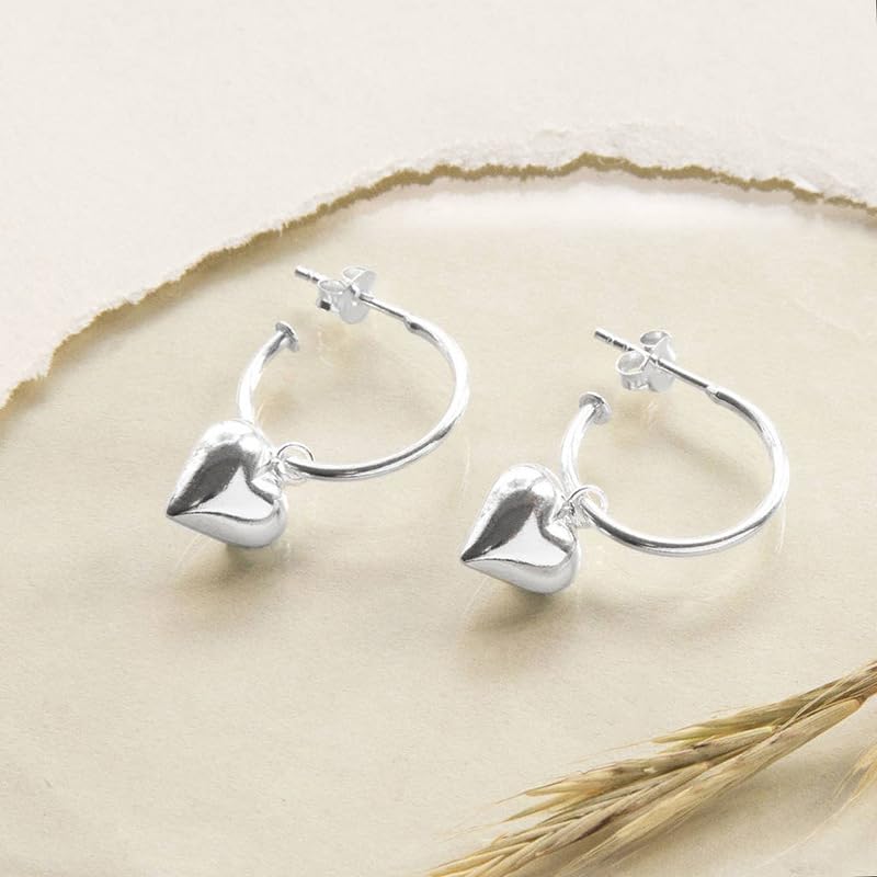 Mnyixsi 925 Sterling Silver Love Heart Pendant Necklace Earrings Set for Women and Womens Heart Earrings Pendant Necklace Thin Glass Puffy Love Heart Beaded Earrings Necklace Jewelry Set for Women - Image 3