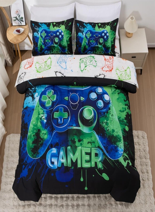 NTBED Game Console Comforter Set for Boys Girls Kids Tie Dye Gaming Lightweight Microfiber Gamer Bedding Sets (Blue Green, Twin 5Pcs) - Image 1