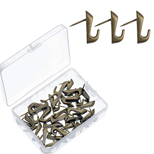 Hotop 30 Pieces 20 Lbs Pin Hooks Push Pin Hangers Metal Picture Hanging Nails for Home Office Wooden or Fabric Wall(Bronze) - Image 1