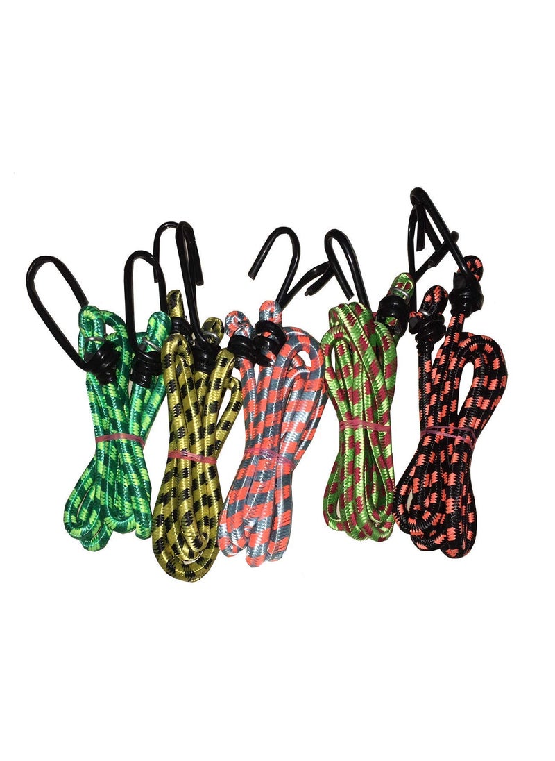PMW Pmw - Multipurpose Ultra Flexible Bungee Rope - Luggage Strap - Bungee Cord with Metal Hooks (Multicolored, Set of 5. One Each of 4ft, 5ft, 6ft, 7ft & 8ft)  - Image 1