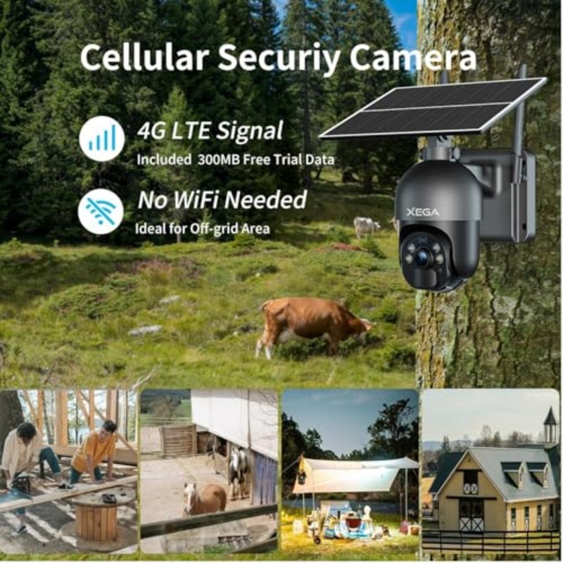 2K Super HD Solar Powered Wireless Outdoor 4G Security Camera, 1 unit, for remote outdoor surveillance, weatherproof ABS+PC housing, real-time motion detection night vision, black, includes SIM card PIR sensor - Image 2