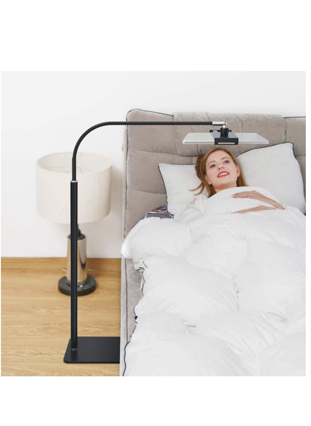 Tablet Holder Phone Stand Lazy Holder Adjustable Gooseneck Long Arm Bed Floor Mount for 3.5-11 Inch Cell Phone Tablet Pad Stand Bedroom Kitchen Living Room Outdoor