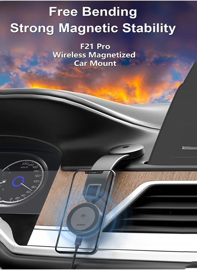 DUDAO - Magsafe Car Mount, 15W Car Wireless Charger, Magnetic Car Phone Holder Car Phone Mount, Magnetic Car Mobile Charger, for All Dashboard, Magnetic Ring included - Image 1