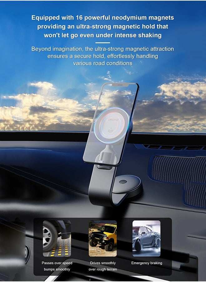 DUDAO - Magsafe Car Mount, 15W Car Wireless Charger, Magnetic Car Phone Holder Car Phone Mount, Magnetic Car Mobile Charger, for All Dashboard, Magnetic Ring included - Image 1