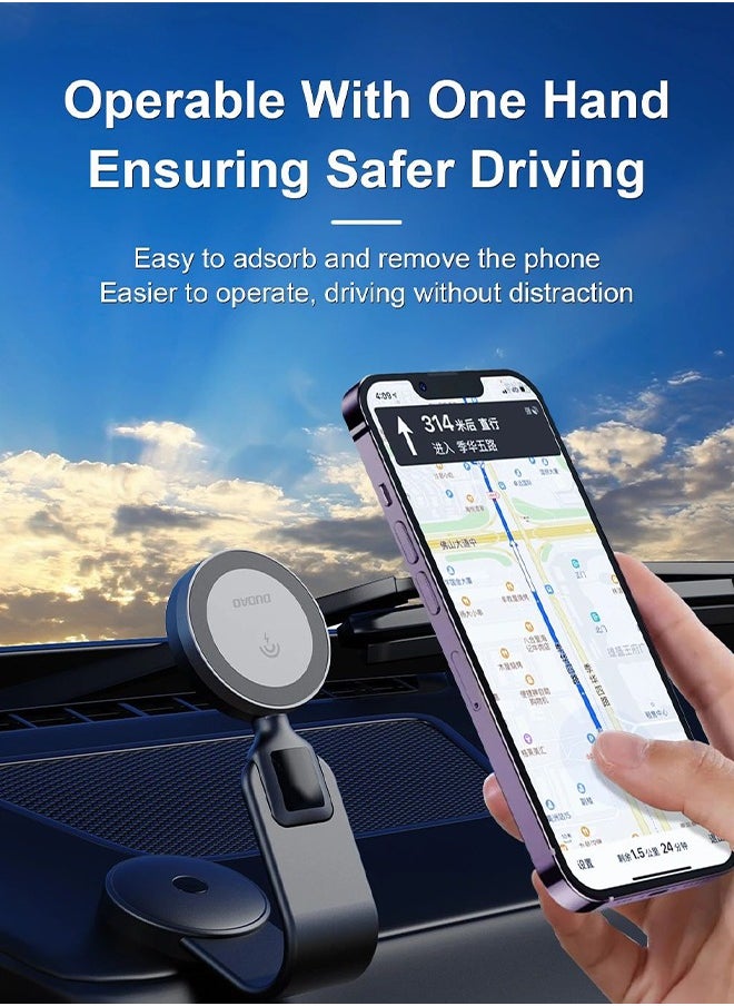 DUDAO - Magsafe Car Mount, 15W Car Wireless Charger, Magnetic Car Phone Holder Car Phone Mount, Magnetic Car Mobile Charger, for All Dashboard, Magnetic Ring included - Image 1
