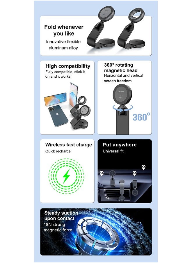 DUDAO - Magsafe Car Mount, 15W Car Wireless Charger, Magnetic Car Phone Holder Car Phone Mount, Magnetic Car Mobile Charger, for All Dashboard, Magnetic Ring included - Image 1