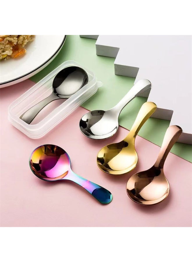 Colorful Stainless Steel Portable Short Handle Round Spoon Milk Powder Small Spoon Fashion Children Student Soup Spoon Dessert Seasoning-Color:Primary Color Spoon - Image 2