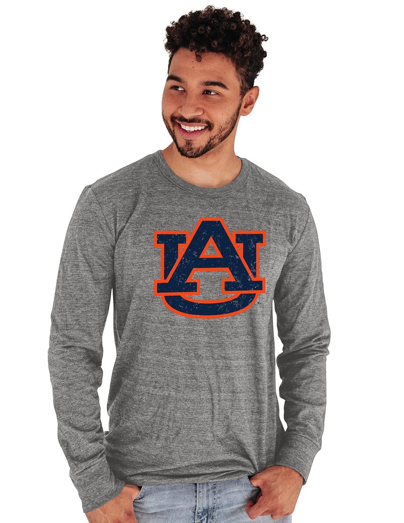 Blue 84 Men's Auburn Tigers Tri-Blend Long Sleeve T-Shirt Vintage Icon Heather Grey, Grey, Large - Image 1