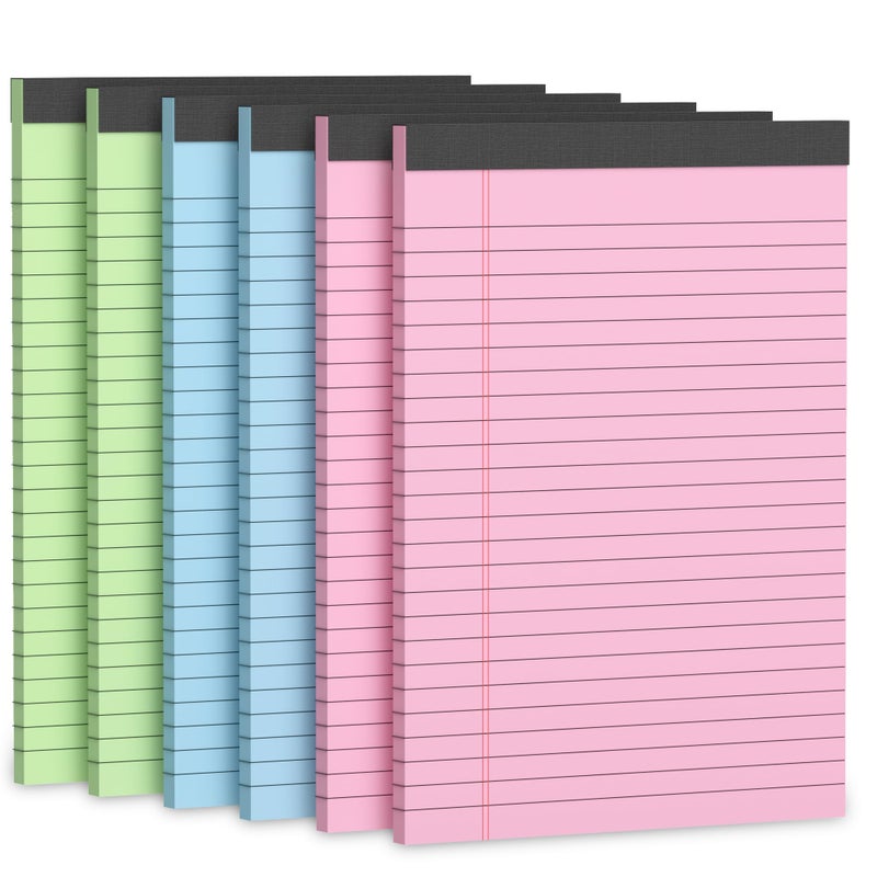 Vishoitty Note Pads 5x8, Narrow Ruled Legal Pad, Writing Pads 5x8, Colored Legal Pads, Pink Legal Pad,Small Note Pad, 30 Sheet/Notepad, 6 Pack Multicolor Lined Paper, Mini Legal Pads for School,Business,Home - Image 1